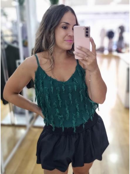 Blusa lencera fleco corto verde botella [0]