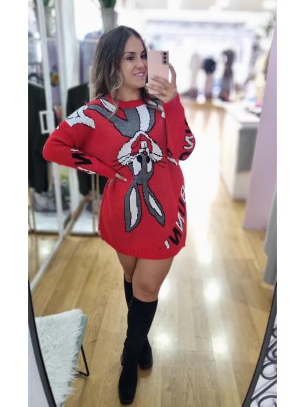 Vestido punto bugs bunny rojo