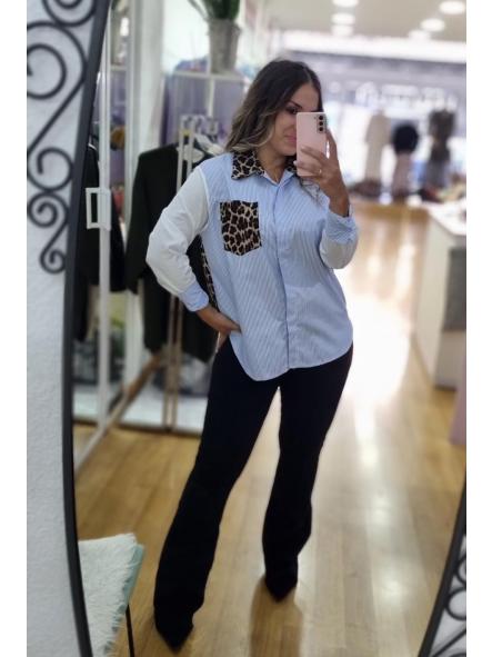 Camisa combinada animal print blanca