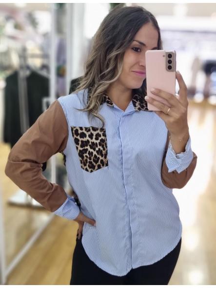 Camisa combinada animal print camel