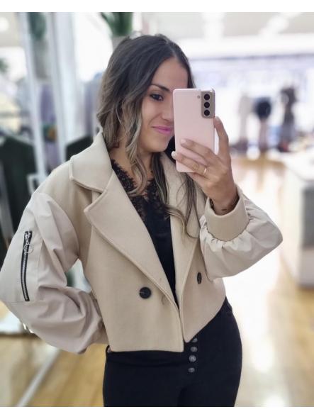 Cazadora bomber combinada paño beige [2]