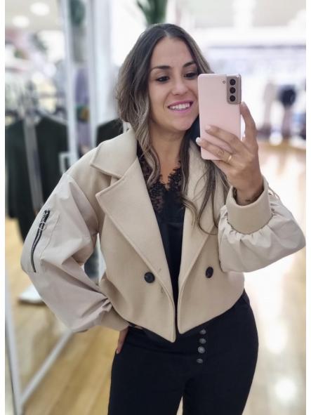 Cazadora bomber combinada paño beige [1]