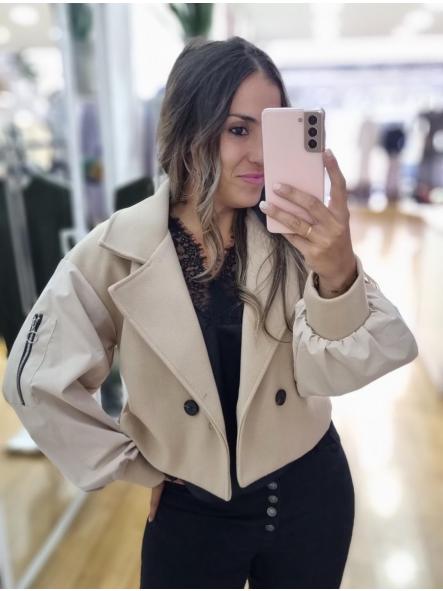 Cazadora bomber combinada paño beige [0]