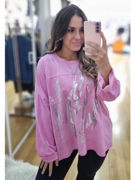 Sudadera rosa con destellos plateados OVERSIZE [2]