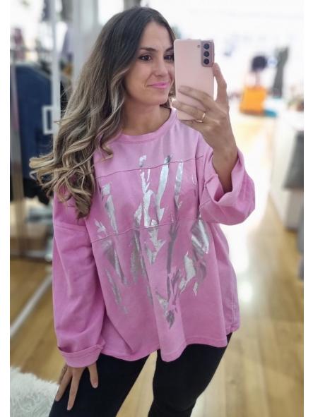 Sudadera rosa con destellos plateados OVERSIZE [0]