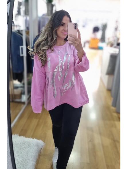 Sudadera rosa con destellos plateados OVERSIZE