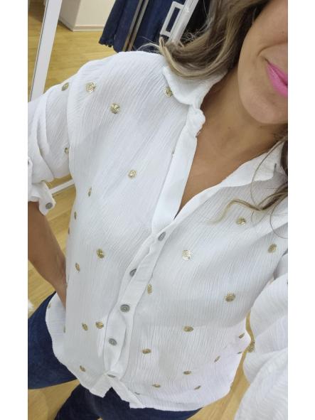 Camisa blanca topos lentejuelas dorados [0]