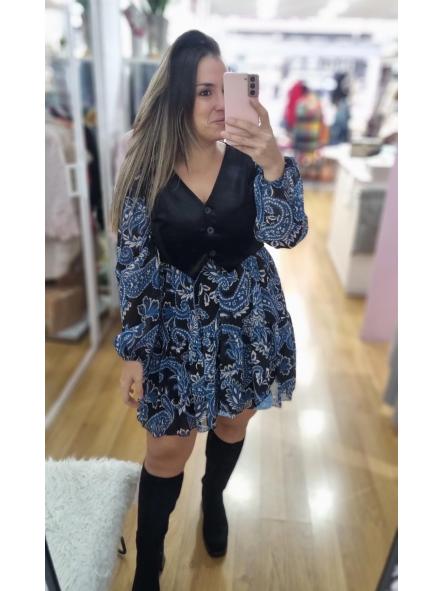 Vestido gasa azul chaleco [2]