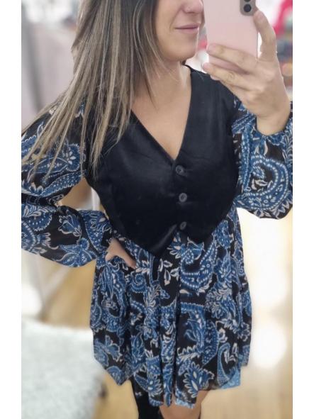 Vestido gasa azul chaleco [1]