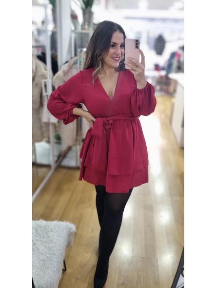 Vestido básico volantes rojo