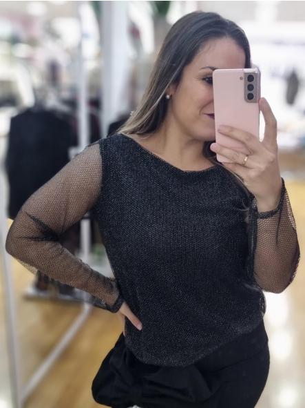 Blusa rejilla negra brillo 