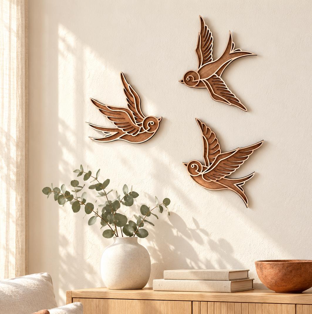 Trio golondrinas en relieve