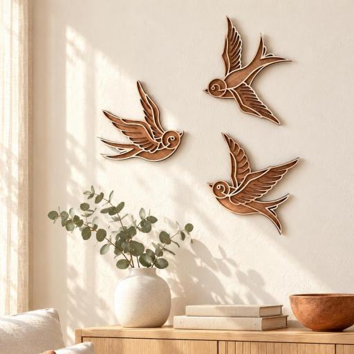 Trio golondrinas en relieve