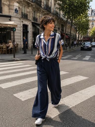 Pantalón ancho azul marino mujer elegante [1]