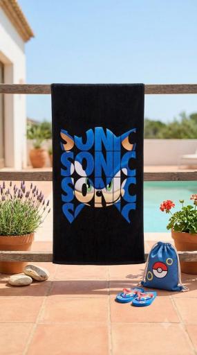 Toalla infantil Sonic negra y azul para playa y piscina [0]
