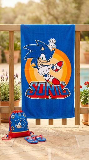 Toalla infantil Sonic azul para playa y piscina 70 x 140 cm [0]