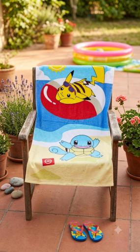 Toalla infantil Pokémon Pikachu y Squirtle para playa