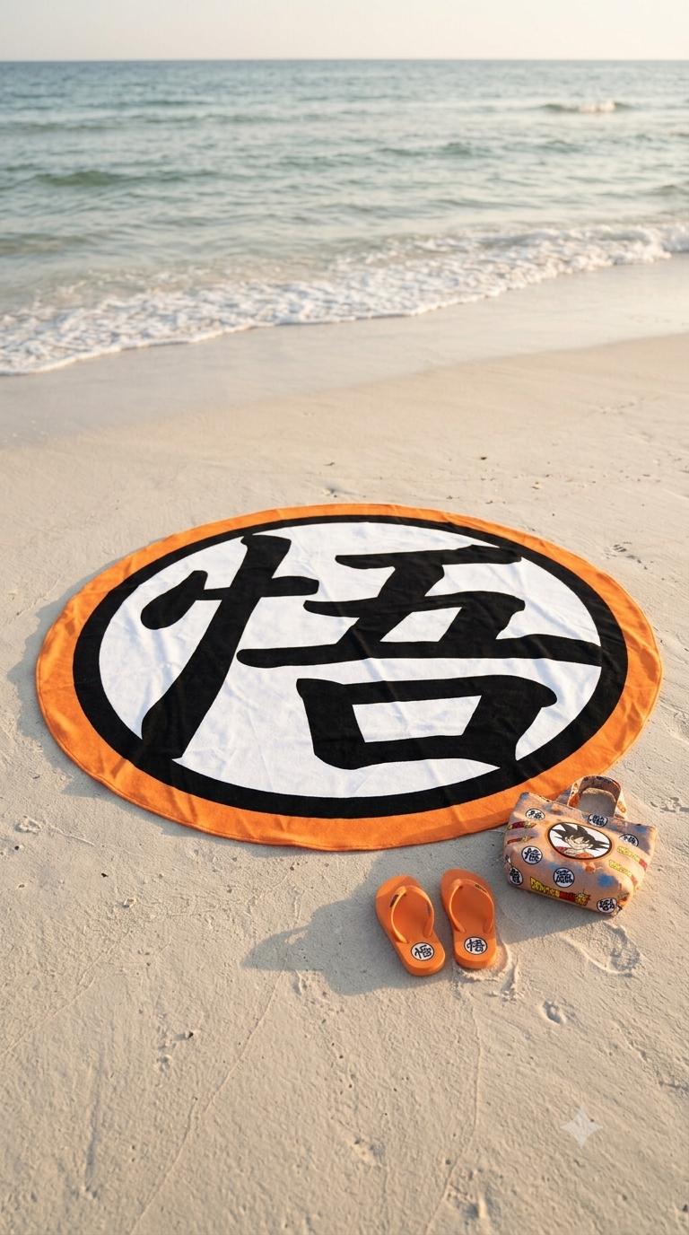 Toalla redonda infantil Dragon Ball naranja para playa