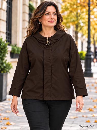 Chaqueta mujer marrón chocolate con capucha animal print [1]