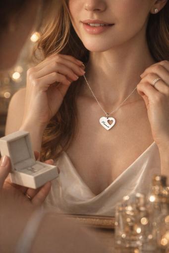 Collar mamá e hija personalizado con corazón en color plata [0]