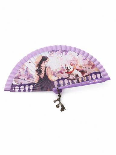 Abanico de mujer lila con diseño romántico y colgantes [2]