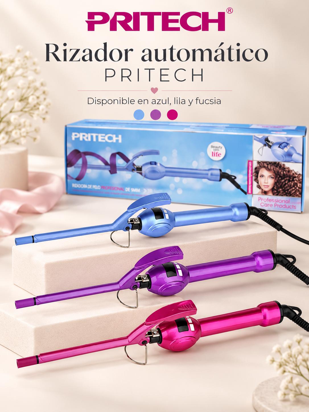 Rizador de pelo PRITECH 9 mm en colores azul lila y fucsia
