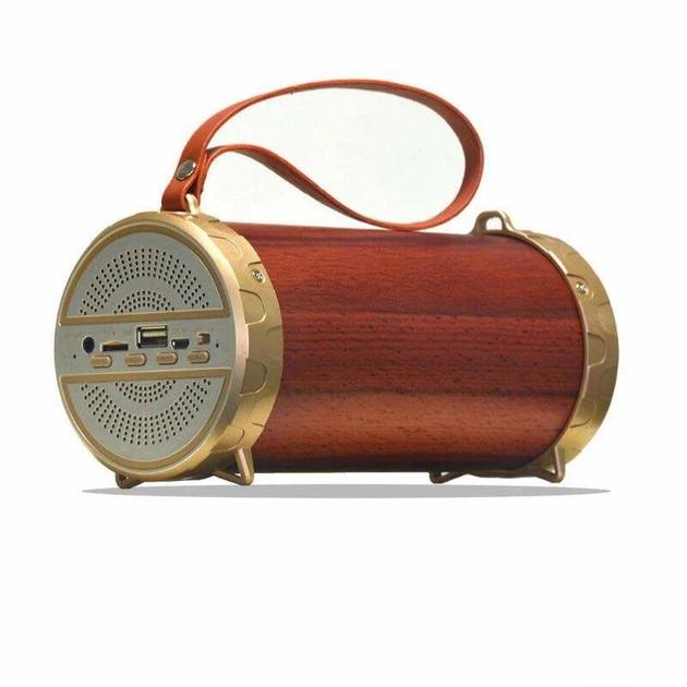 Altavoz Bluetooth portátil retro efecto madera con asa de transporte