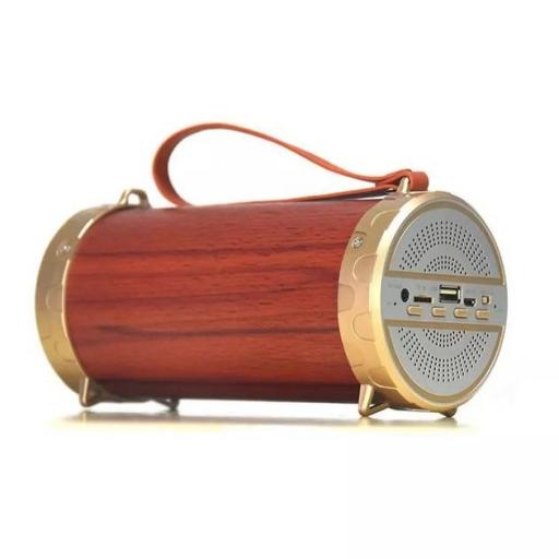 Altavoz inalámbrico vintage marrón con detalles dorados [1]