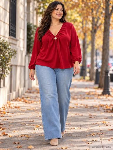 Pantalón ancho elástico de mujer azul claro tallas S a XXL