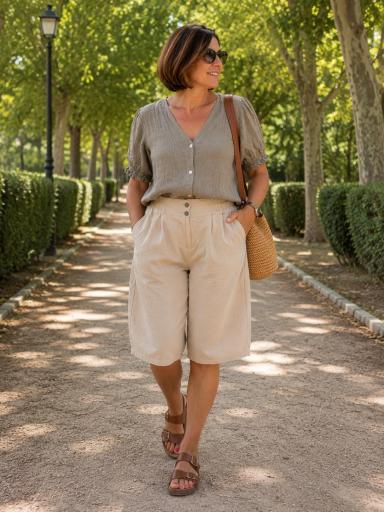 Camisa taupe de verano con escote en pico [2]