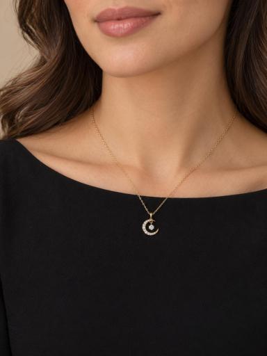 Collar de acero dorado con luna y brillos [0]