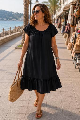 Vestido curvy negro con parte superior elástica [1]