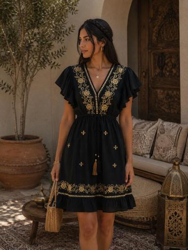 Vestido boho negro bordado mujer [1]