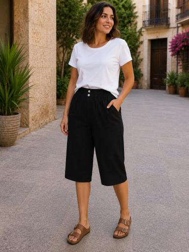 Pantalón pirata negro con cintura elástica y bolsillos [3]