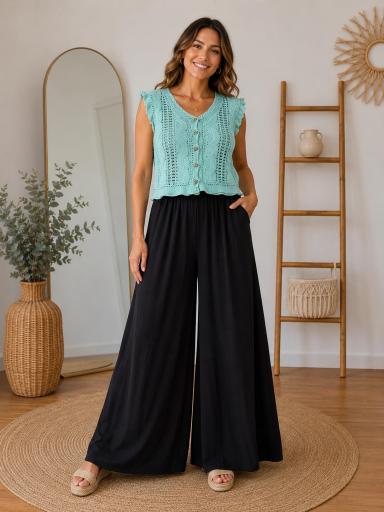 Pantalón ancho negro mujer con bolsillos [1]