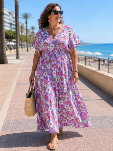 Vestido largo rosa con estampado floral para verano [1]