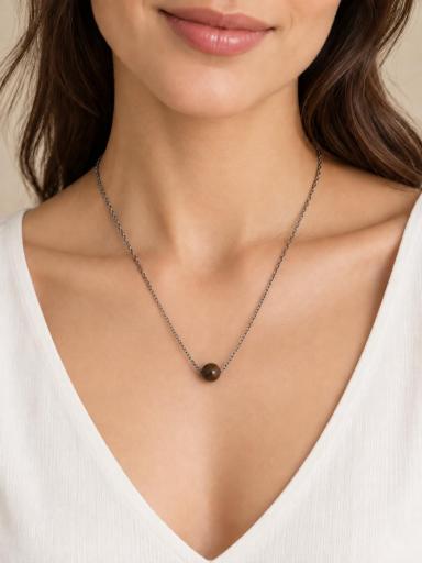 Collar plateado con piedra ojo de tigre para mujer