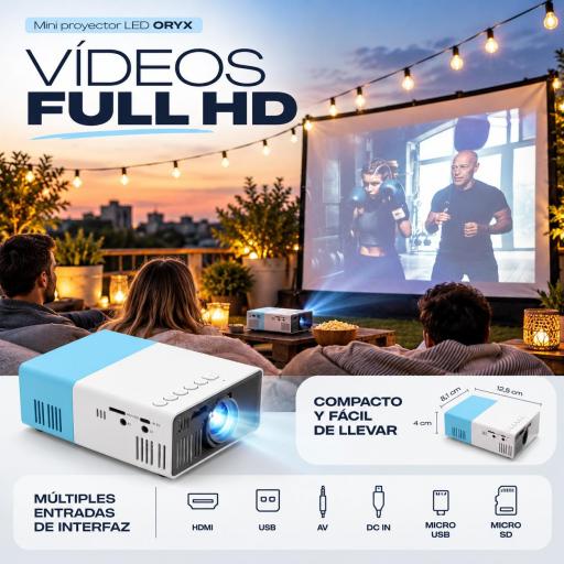 Mini proyector LED portátil ORYX E0800 en color azul [0]