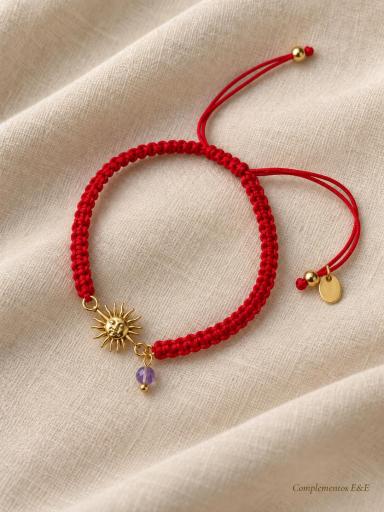  Pulsera roja de hilo trenzado con sol dorado y cordones ajustables [1]