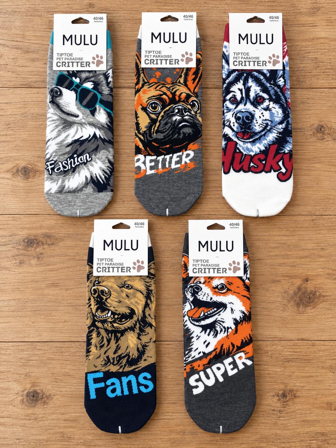 Calcetines cortos con diseños de perros talla 40-46
