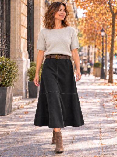 Falda larga efecto ante negra con cinturón para mujer [3]