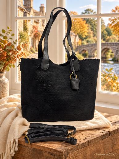 Bolso shopper negro amplio con correa bandolera [0]