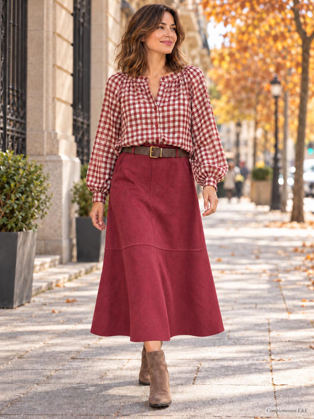 Camisa de cuadros mujer roja con manga larga