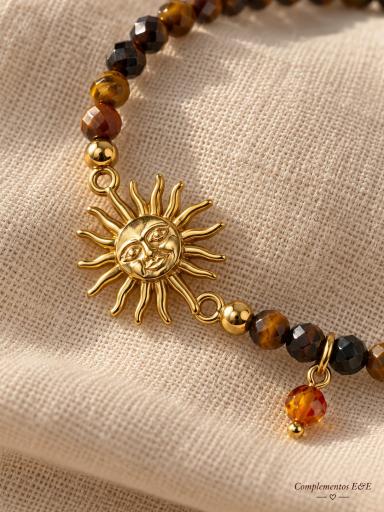 Pulsera de cuentas de cristal en tonos marrones con sol dorado [2]