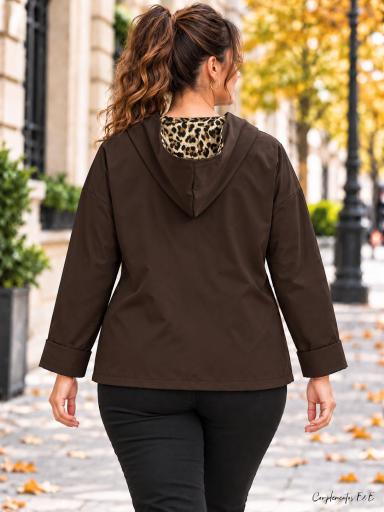 Chaqueta mujer con capucha animal print marrón chocolate [3]