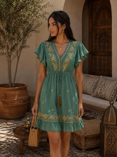Vestido verde boho chic manga corta [3]
