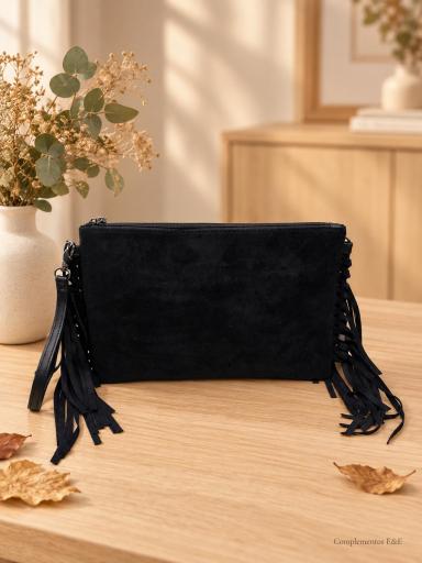 Bolso de mano con flecos de antelina negro [3]
