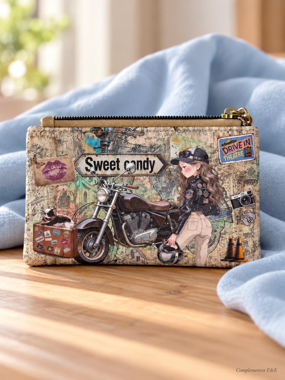 Monedero grande Sweet Candy negro para mujer