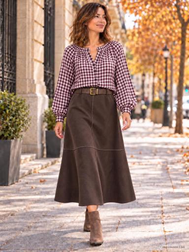 Camisa de cuadros mujer burdeos con botones [1]
