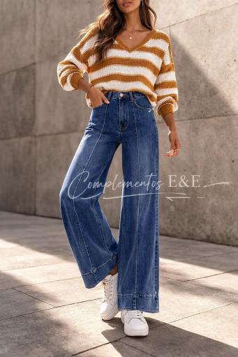 pantalon wide leg mujer azul denim costura frontal [0]